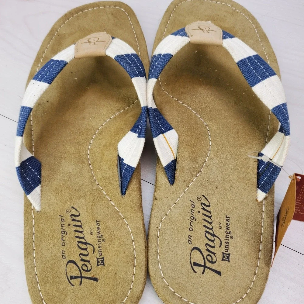Original Penguin Mens Stripe Flip Flop‎ Sandals Blue White Size 11 Preppy Retro